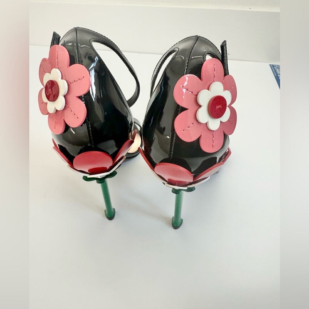 Prada Black red pink leather Runway Daisy floral high heel sandals EU 39 - Picture 5 of 11